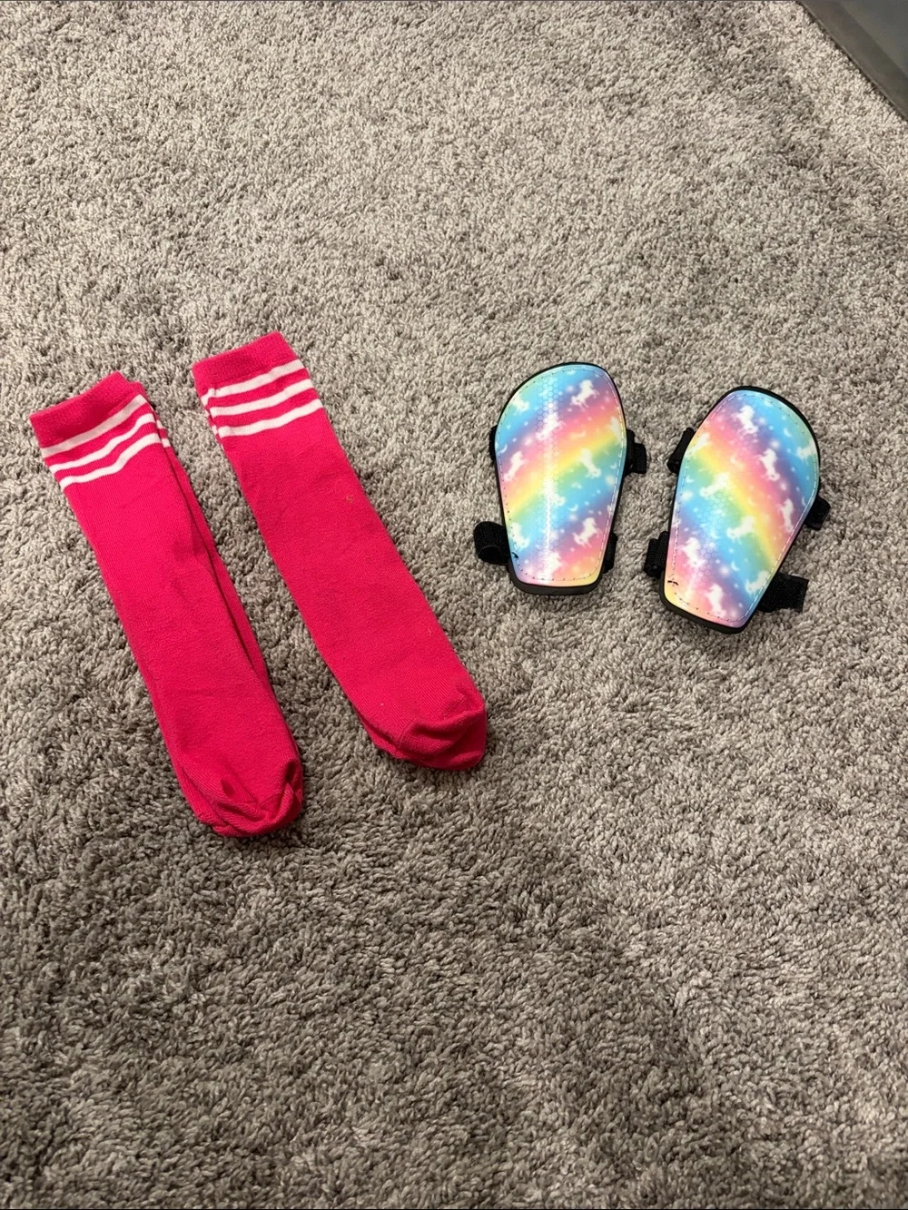 EUC Unicorn Shinguards + 2 pair hot pink soccer socks